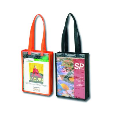 China Silk Screen Printed Non Woven Tote Bag With A4 Clear PVC Window for sale