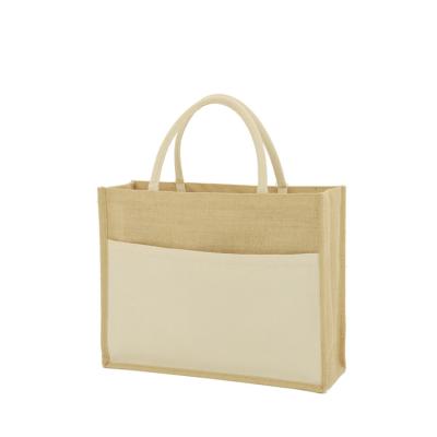 China Fashionable Blank Personalized Jute Tote Bags With Cotton Pocket for sale