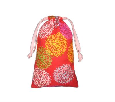 China Colorful Custom Pull String Bags Printed Cotton Fabric Drawstring Gift Pouch for sale