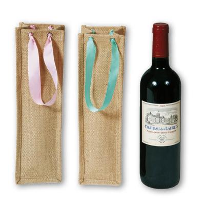 China Small Home Decor Textiles , Jute Wine Bags With PP Webbing Handle for sale