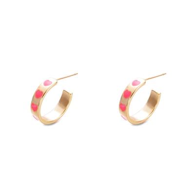 China 1Pair Cute Fashion Jewelry 18K Gold Plated Beautiful Enamel Heart Stud Earrings Women Copper Girl Gift Open Hoop Earrings for sale