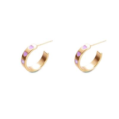 China 1Pair Cute Trendy Enamel Heart Earrings Stud Hoop Fashion 18K Gold Plated Hoop Earrings For Women Girls for sale