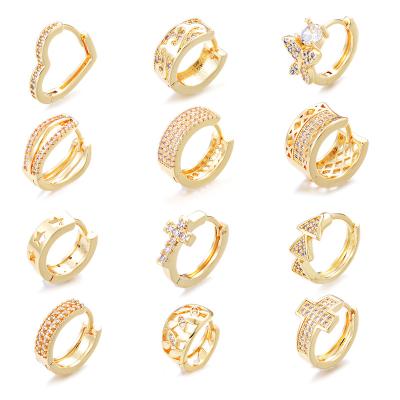 China FASHION Newcomers Hollow Out Huggie Earrings 18K Gold Plated Zircon Hoop Earrings For Factory Wholesale for sale