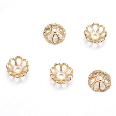 China Fashionable Findings 8mm Metal Jewelry Brass Spacer Beads 18K Gold Plated Flower Spacer Bead Caps For DIY Jewelry Making Bead End Connector for sale