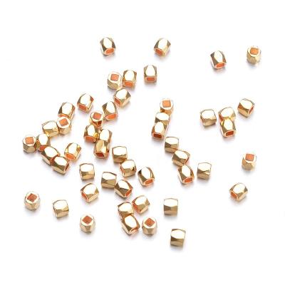 China Eco-friendly 3MM 24K Gold Plated Brass Square Hole Copper Spacer Beads For Jewelry Making Plug Loose Beads Findings for sale