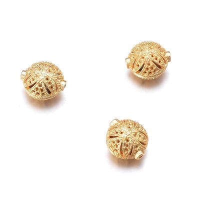 China Eco-Friendly Hollow Necklace Pendant 18K Gold Plated Filigree Round Charm Loose Beads Spacers For Jewelry Making Findings For Crimp Beads for sale