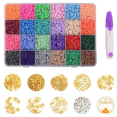 China Jewelry Making Clay Beads for Bracelet Making, 24 Colors Polymer Clay Beads 6mm Flat Round Spacer Heishi Beads with Pendant Charms Kit for sale