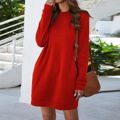 China Breathable Breathable Women Fashion Round Neck Solid Color Long Sleeve Loose Dress for sale