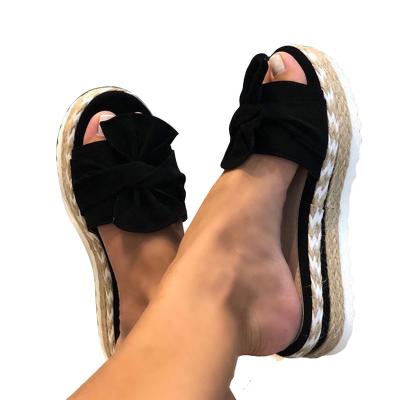 China New Trend Fashion Lovely Bow Summer Beach Slide Slippers For Women Ladies Fashion Sandals Flats Outdoor Shoes Customized for sale