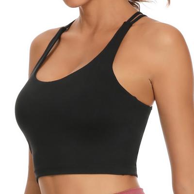 China 2021 Solid Color Breathable Sexy Base Crop Padded Bra Yoga Women Half-cup Gym Fitness Vest Tops for sale