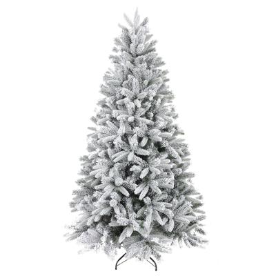 China Hinged Outdoor Christmas Tree With Falling Snow PE PVC Snowy Assembled 7ft Snowy Assembled Christmas Tree for sale