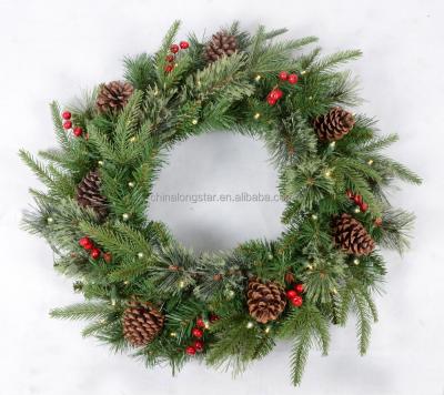 China PVC/PE Fiber Optic Christmas Wreath Artificial Christmas Door Wreath for sale