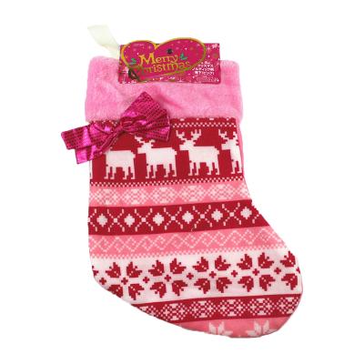 China Luxury Christmas Knitting Plaid Pink Christmas Stocking for sale