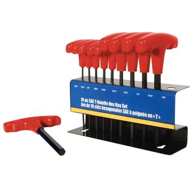 China Household Repairing Tools Wholesale 10 Pieces T-Handle Allen Wrench Iron Box Base Gray Black Handle Wrench Set Blue Red for sale