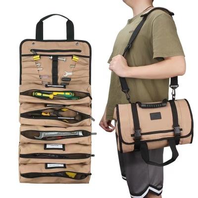 China Waterproof durable Wholesale Custom Heavy Duty Canvas Rolling Tools Tote bag Carrier Portable Hardware Tool Roll Bag for sale