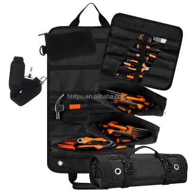 China Waterproof durable Polyester Multiple-functional Independent Pockets Tool Roll Bag Roll Up Organizer Tool Pouch Tool Carrier Bag for sale