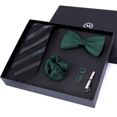 China YiLi Men Handmade Cravate Green Neck Tie Gift Bow Tie Set for sale