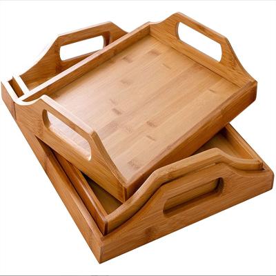 China 2023 Professional Custom Tray Rectangle Rustic Wood Food Sushi Dish Bamboo Dessert Pizza Serving Rolling Tray for sale