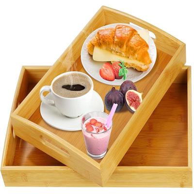 China Sustainable bamboo wooden serving tray with handle for breakfast afternoon tea for sale