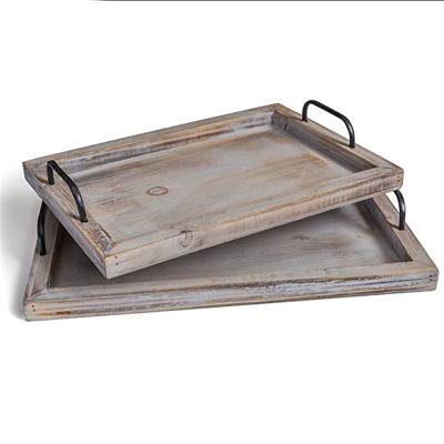 China Wholesale Wooden Distressed Gift Serving Wooden Box Packaging Trays With Handles Serving Trays for sale