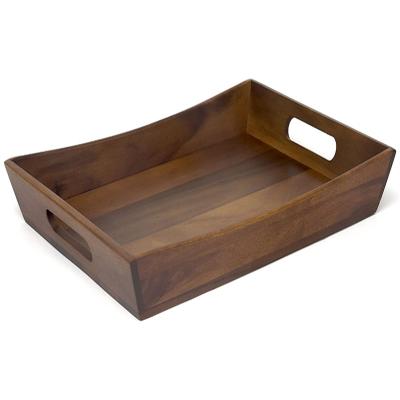 China Custom Rectangular Acacia Curved Kitchenware Wooden Food Serving Serving Tray for sale