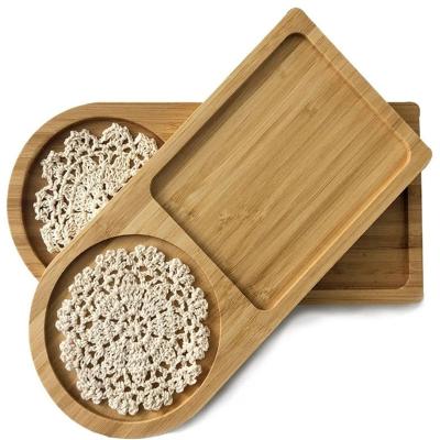 China Wholesale Unique 2 Tray Coffee Tea Dessert Serving Irregular Bamboo Tray Kitchen Tableware Set for sale