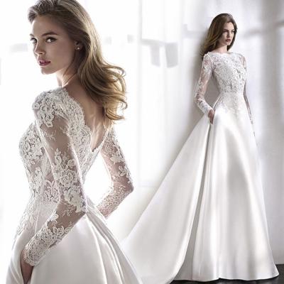 China High Quality Anti-static Satin Tail Girl Wedding Dress Simple Elegant Retro Wedding Supplies Wedding Dresses Women Dress for sale