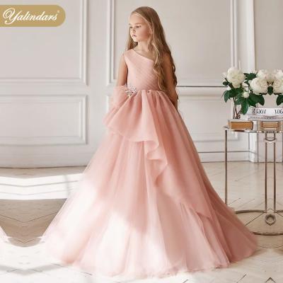 China 2022 New American Boutique Fashion Flower Girl Dress Floor Length Regular One-Shoulder Draped Tulle Ball Gowns Kids Dresses For Kids for sale