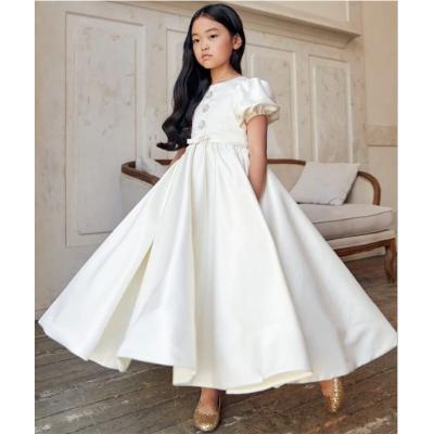 China Simple Design Length Tea Length First Communion Satin Dress Birthday Party Dress Girls Long Sleeves Dress Regular Elegant Girls Costume For Child for sale