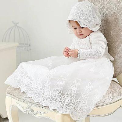 China Hot Selling Anti-Wrinkle Toddler Clothes Newborn Baptism Baptism Dress Baby Baptism Lace Dresses Breathable White Top Long Sleeve With Hood for sale