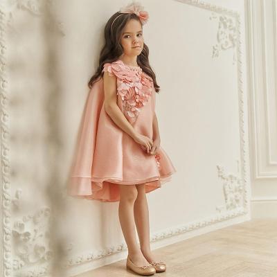 China Anti-wrinkle A line High Quality Soft 3D Flowers Butterfly Applique Girl's Pink Ruffle Organza Girl Birthday Dress For 2 12 Years Old Child for sale