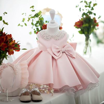 China Wholesale Newborn Baby Party Anti-wrinkle Beaded Floral Princess Free Bows Girls Dress Baptism Party Event Dress for sale