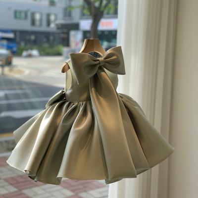 China Anti-Wrinkle Yalindars Six Colors Sleeveless Princess Twill Satin Party Dress New-bron Baby Birthday Dress Hot Sale With Big Bows for sale