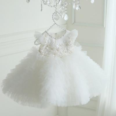 China Yalindars Wholesale White Colors Sleeve Christmas Babies Toddler Tutu Smart Flying Cake Anti-wrinkle Embroidered Sequins Dress for sale