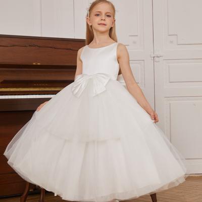 China White Satin Sleeveless Top Quality Christening Tulle Anti-Wrinkle Special Occasions Puffy Holy Communion Dress For Kids Girl for sale