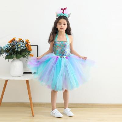 China 8 colors mermaid dress kid costume nylon baby tutu cos hot sale fancy dress with headband for sale