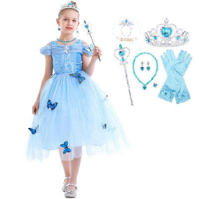 China New Birthday Formal Party Dress Dress Girls Costume Cosplay Birthday Halloween Dress Outfit Princess Cinderella Dress With Butterfly Props for sale