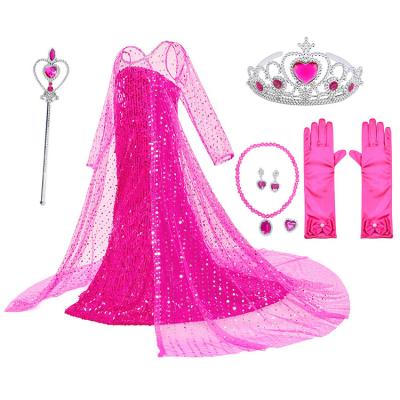 China Wholesale Long Elsa Dress With Accessory Frozen Princess Dress Halloween Children's Party Ball Gown Birthday Formal Dress Cosplay Costume for sale