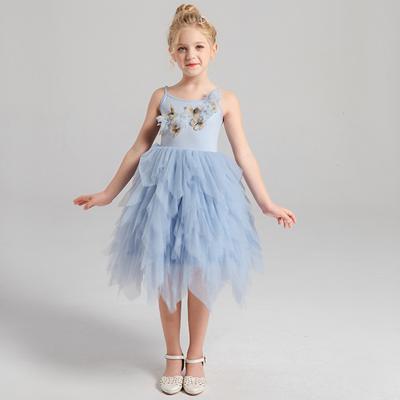 China Lovely Washable High Low Adjustable Straps Knitting Kids Clothes Appliques Girls Princess Tutu Flower Girls Dresses For Birthday for sale