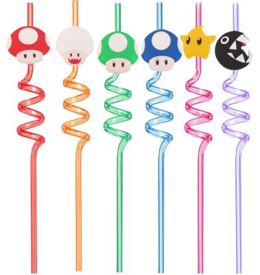 China Viable Mario Props Style Reusable Hard Plastic Crazy Spiral Silly Straws Drinking Gift Drinking Straw for sale