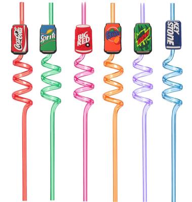 China New Design 24 Pcs Viable Soda Cans POIS Colorful Drinking Straws Modeling Straw Fun Varied Twists Straws For Kids Birthday Party for sale