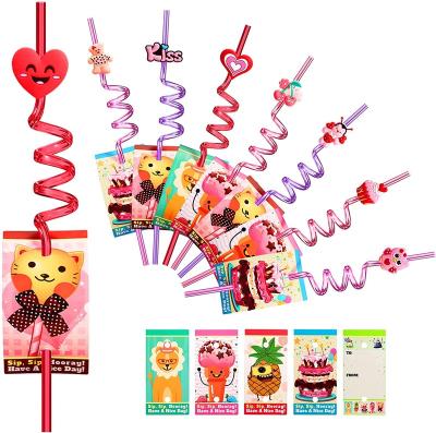 China Viable Custom Crazy Drinking Straws With PVC Cartoon Sticker Strow Drinking Straw PET Modeling Hard Cute Cherry For Kids Bar Supplies for sale