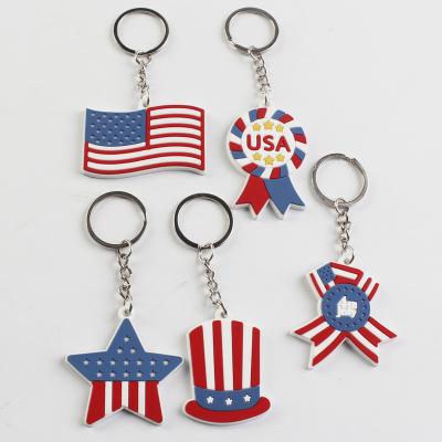 China 2022 New Style Cute Wholesale Key Chains America Flag PVC Key Chains 3D Keychain 4th of July Acrylic Independence Day Keychain For Kids for sale