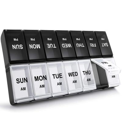 China Large Weekly Volume AM P.M. Plastic Product Organizer 7 Day Pill Container 14 Case Pill Boxes for sale