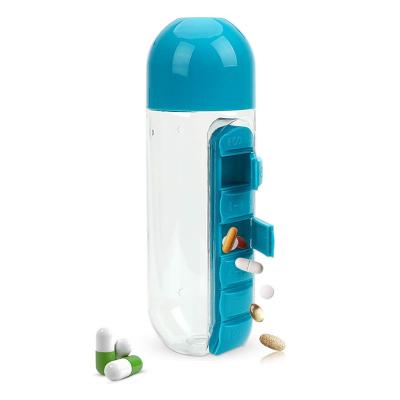 China Amazon 2020 popular plastic water bottle with pill box with cover for sale