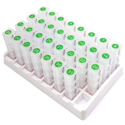 China Plastic Medicine Monthly Organizer for Drawer or Lock Box with 31 Pill Boxes and 4 Daily Compartments for sale