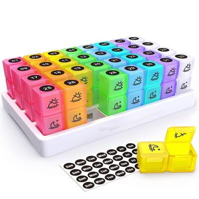 China 2022 Hot Selling Monthly Pill Organizer Plastic 2 Times A Day 30 Day Pill Box Case With Removable 31 AM P.M. for sale