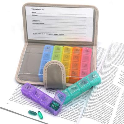 China Plastic Storage Box Wholesale Plastic Boxfor Pill Storage 7 Days Gary Pill Wallet Box PU Medicine Cover 28 Compartments for sale