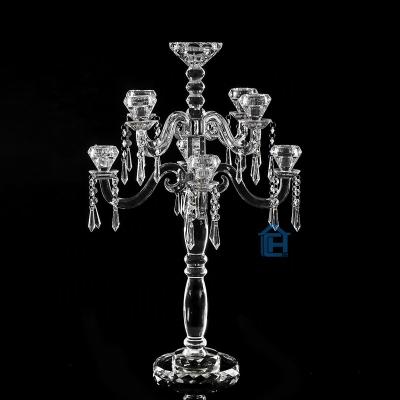 China Classic home top clear crystal 9am grade decoration table top candelabra centerpieces of k9 candle holder for wedding party decoration for sale