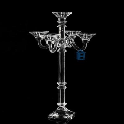 China Simple design 5arm transparent weddings wedding candelabra crystal centerpieces for wedding table decoration for sale